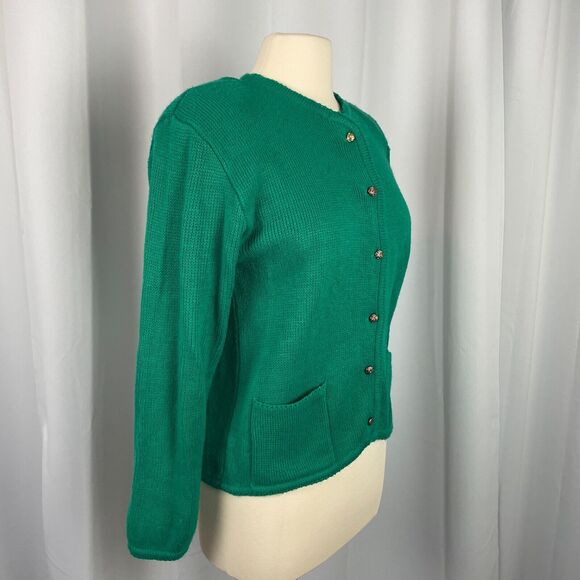 Vintage Cardigan Sweater Womens Size Small Kelly Green Button Knit Minimal 80s - Picture 5 of 13